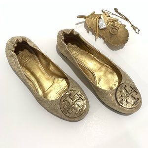 Tory Burch gold Leather Embossed Flats